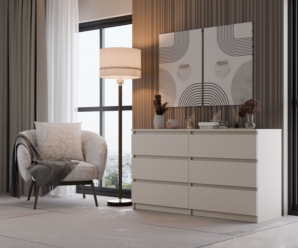Commode IRINA 6 tiroirs 138 x75 x 40 cm Beige clair