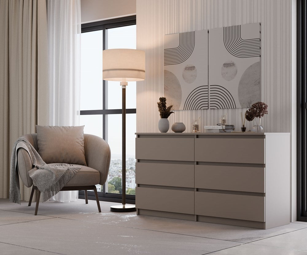 Commode IRINA 6 tiroirs 138 x75 x 40 cm Beige