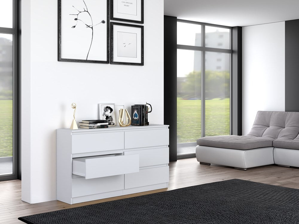 Commode IRINA 6 tiroirs 138 x75 x 40 cm Blanche