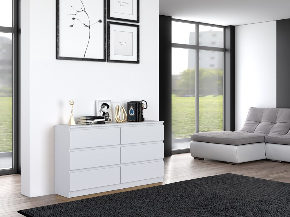 Commode IRINA 6 tiroirs 138 x75 x 40 cm Blanche