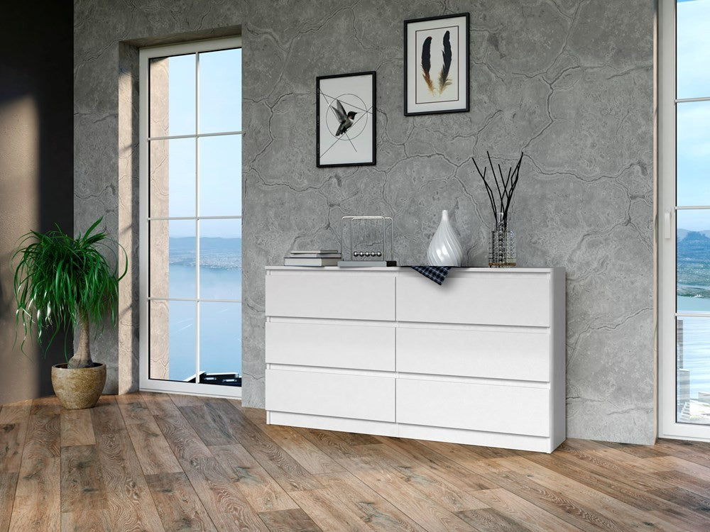 Commode IRINA 6 tiroirs 138 x75 x 40 cm Blanche