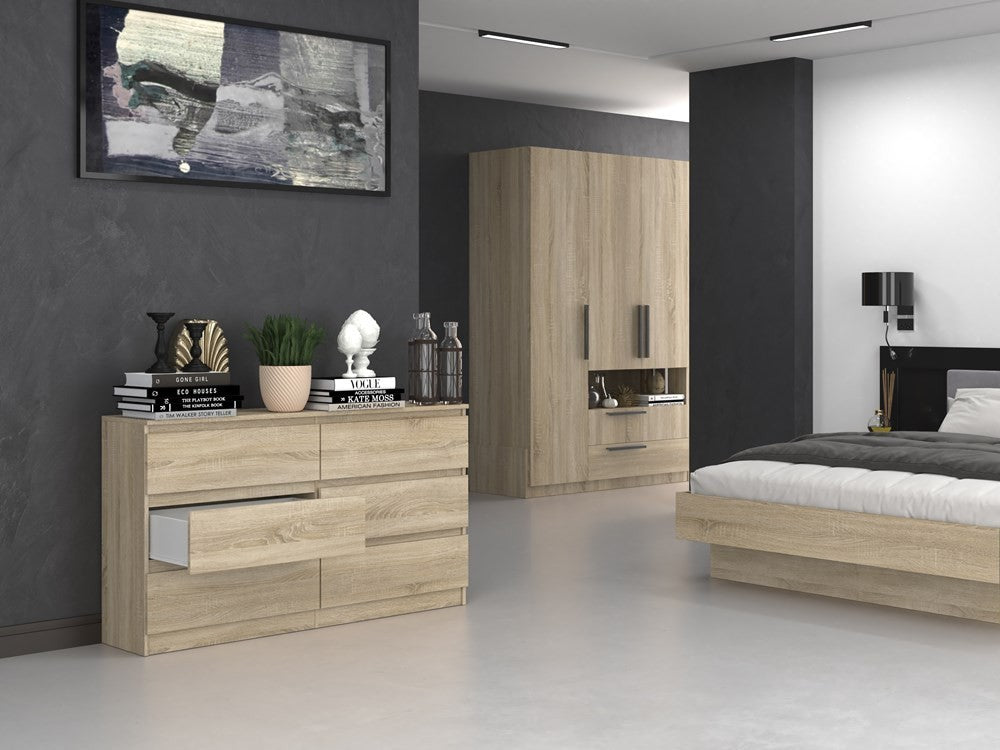 Commode IRINA 6 tiroirs 138 x75 x 40 cm Bois