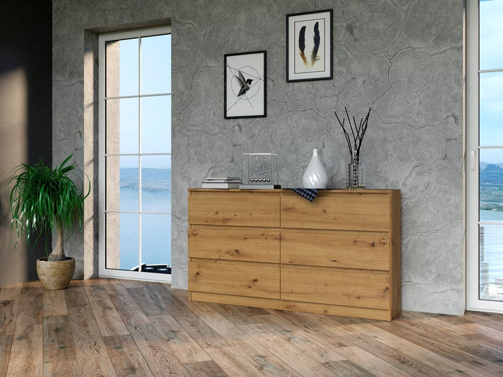 Commode IRINA 6 tiroirs 138 x75 x 40 cm Bois