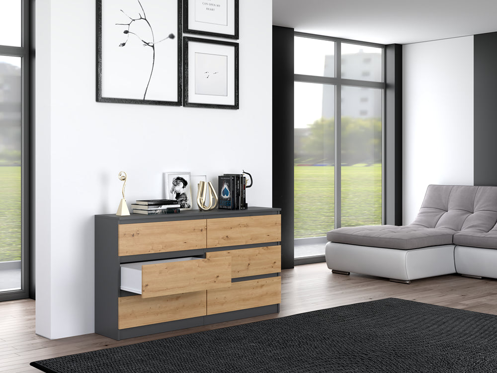 Commode IRINA 6 tiroirs 138 x75 x 40 cm Gris Bois