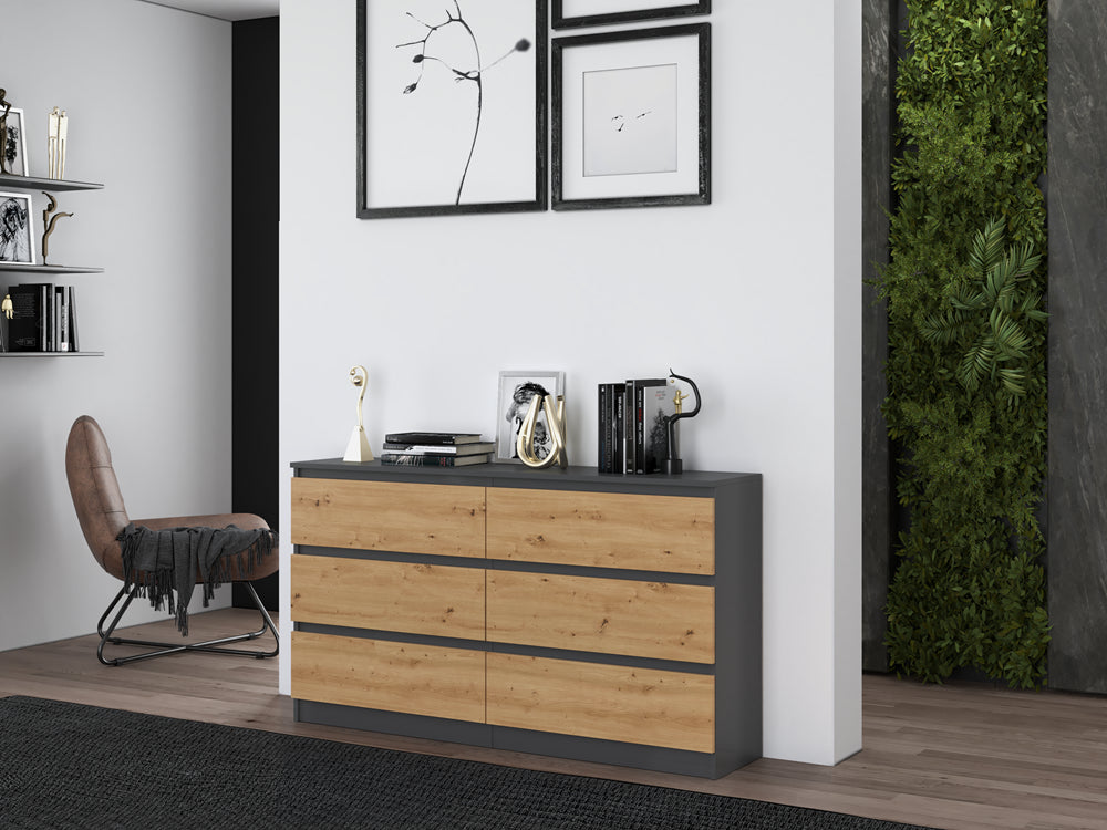 Commode IRINA 6 tiroirs 138 x75 x 40 cm Gris Bois