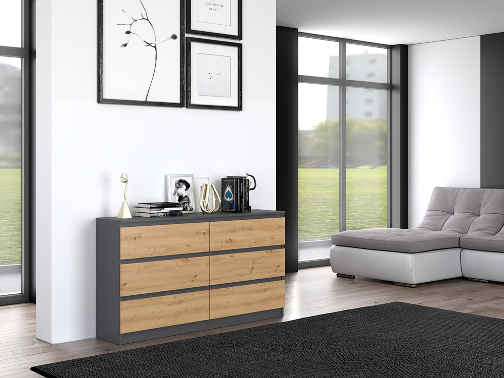 Commode IRINA 6 tiroirs 138 x75 x 40 cm Gris Bois