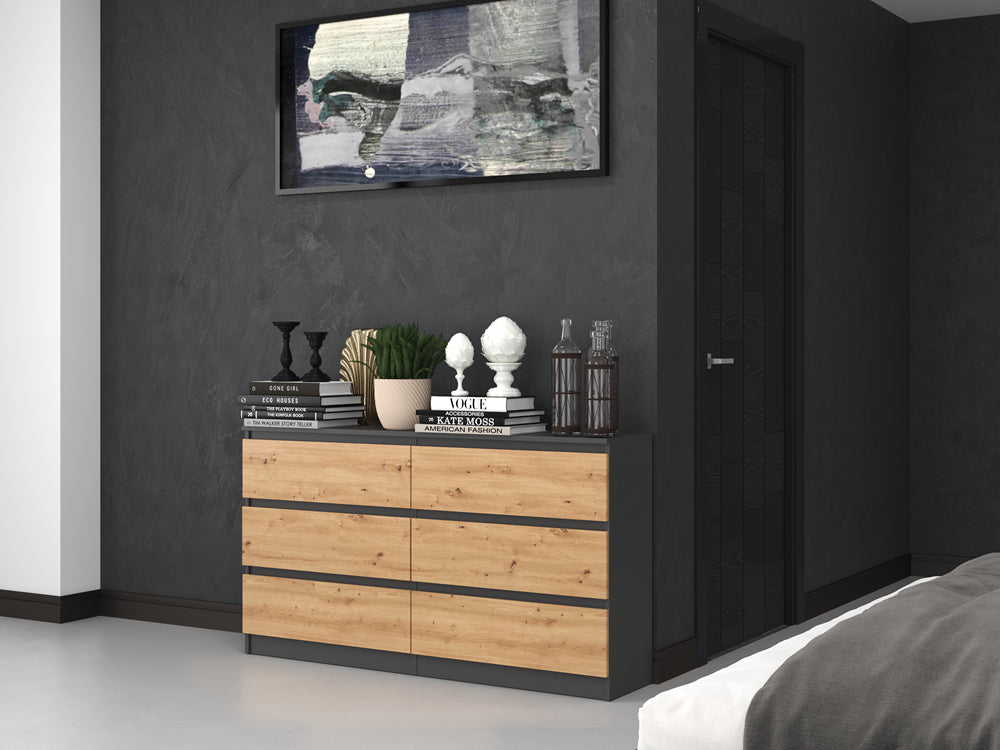 Commode IRINA 6 tiroirs 138 x75 x 40 cm Gris Bois