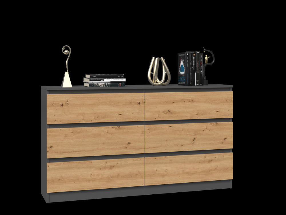 Commode IRINA 6 tiroirs 138 x75 x 40 cm Gris Bois