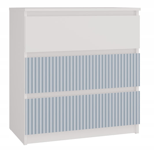 Commode 3 tiroirs 75x40x70 cm blanche bleu
