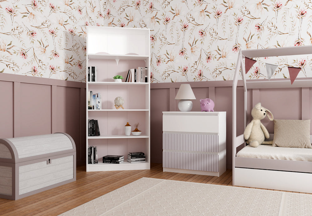 Commode 3 tiroirs 75x40x70 cm blanche rose