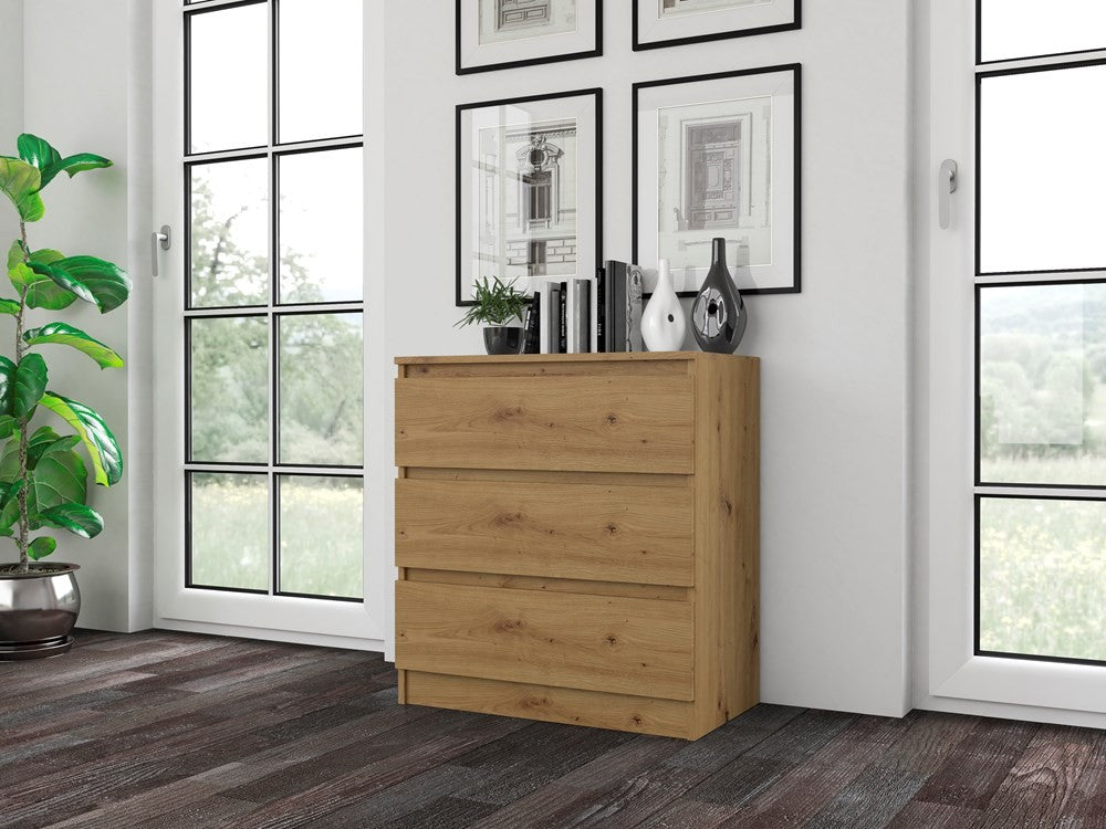 Commode 3 tiroirs 75x40x70 cm bois artissan