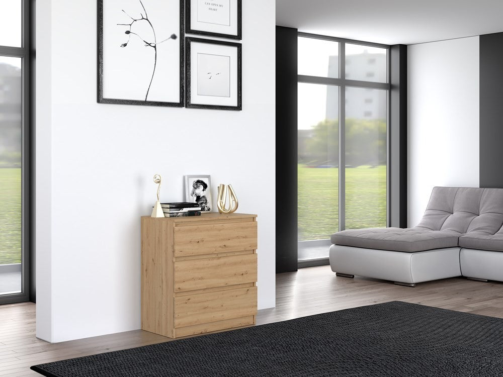 Commode 3 tiroirs 75x40x70 cm bois artissan