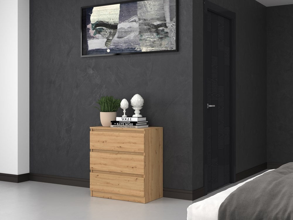 Commode 3 tiroirs 75x40x70 cm bois artissan