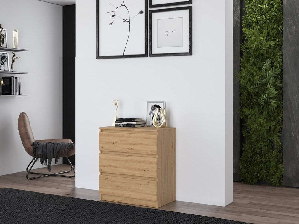 Commode 3 tiroirs 75x40x70 cm bois artissan