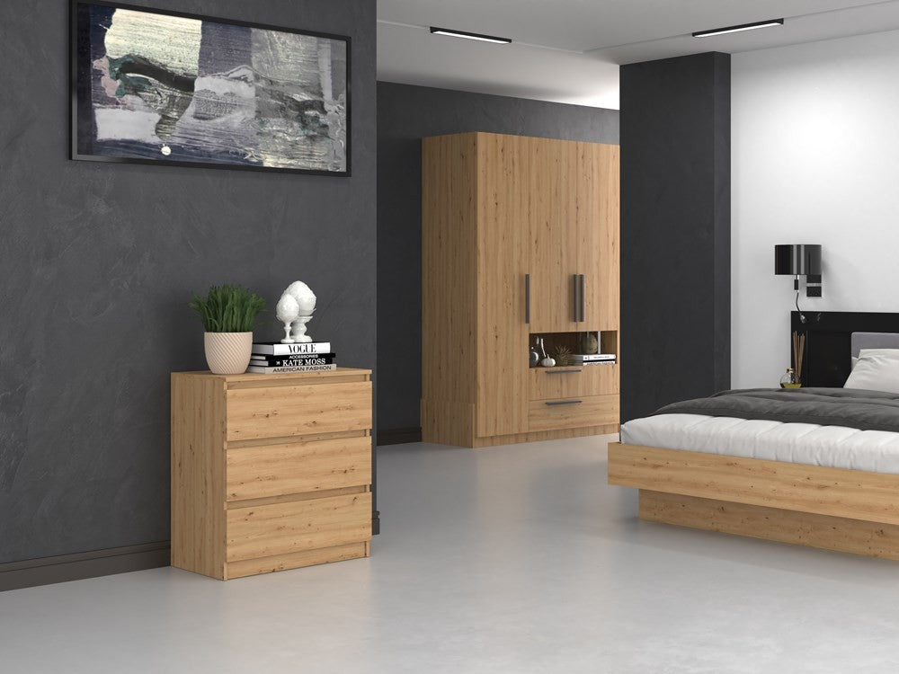 Commode 3 tiroirs 75x40x70 cm bois artissan