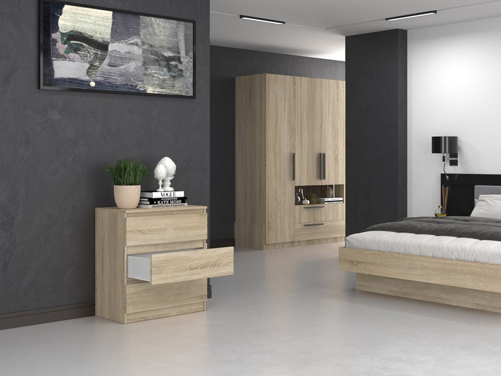 Commode 3 tiroirs 75x40x70 cm bois clair