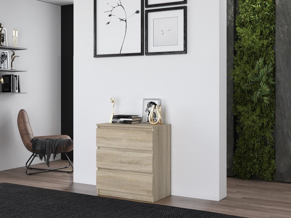 Commode 3 tiroirs 75x40x70 cm bois clair