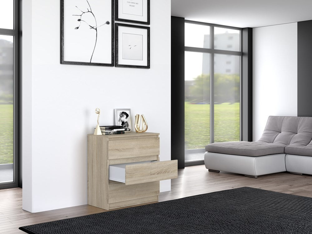Commode 3 tiroirs 75x40x70 cm bois clair