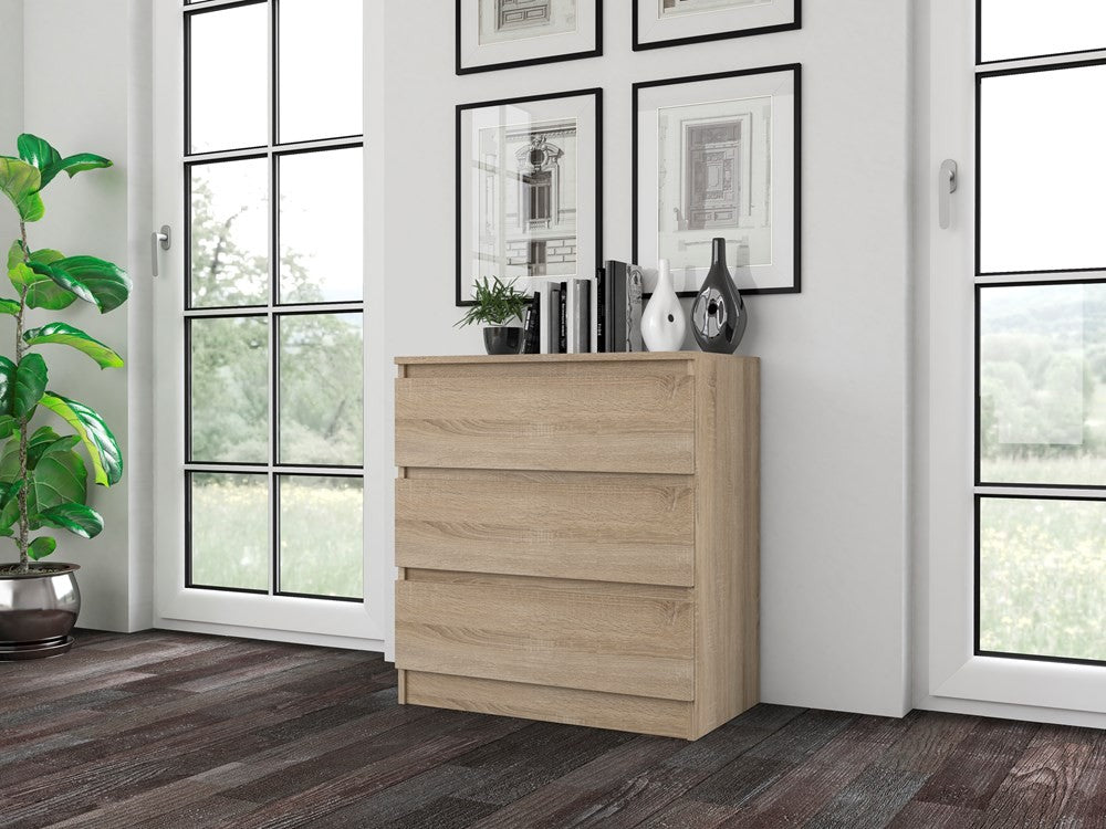 Commode 3 tiroirs 75x40x70 cm bois clair