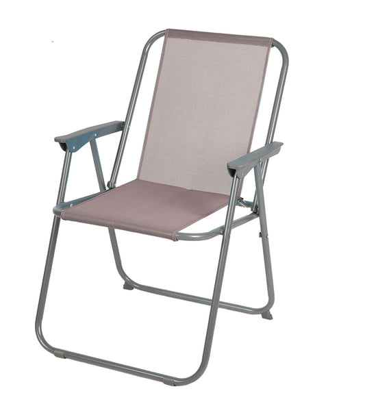 Fauteuil  chaise De Jardin Pliable En Métal Et Textilène Taupe 53x55x75cm
