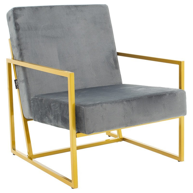Fauteuil Evelyn velours gris foncé-doré 62x79x77cm