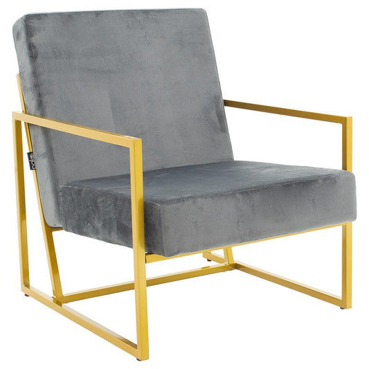 Fauteuil Evelyn velours gris foncé-doré 62x79x77cm