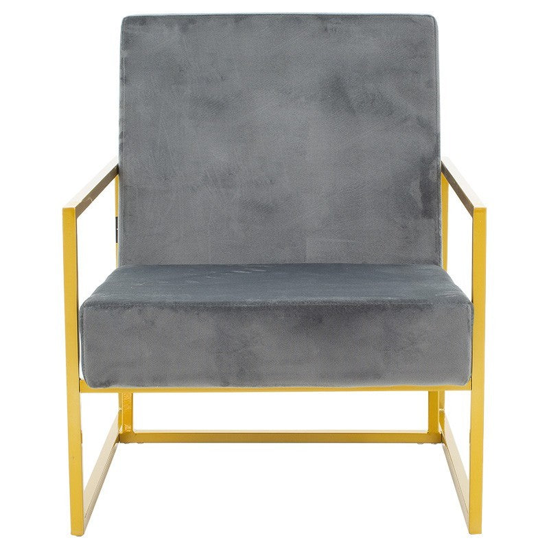 Fauteuil Evelyn velours gris foncé-doré 62x79x77cm