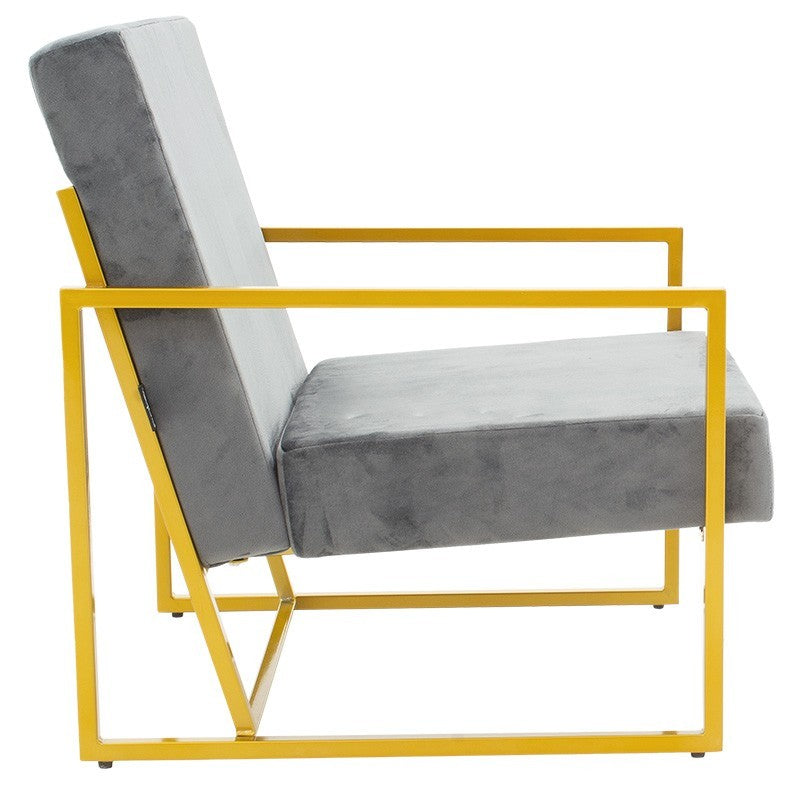 Fauteuil Evelyn velours gris foncé-doré 62x79x77cm