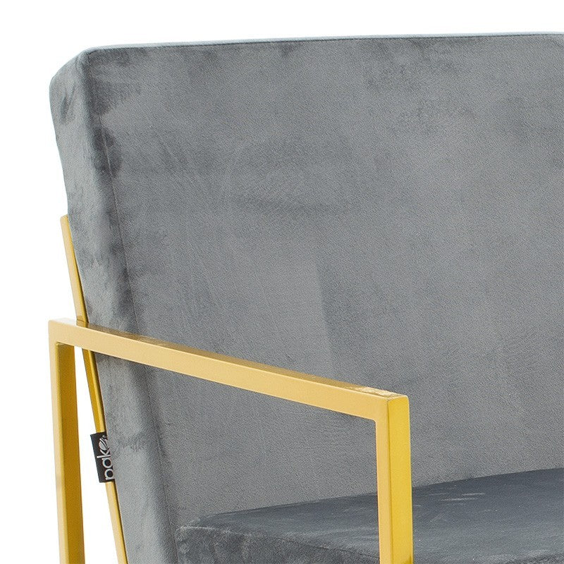 Fauteuil Evelyn velours gris foncé-doré 62x79x77cm
