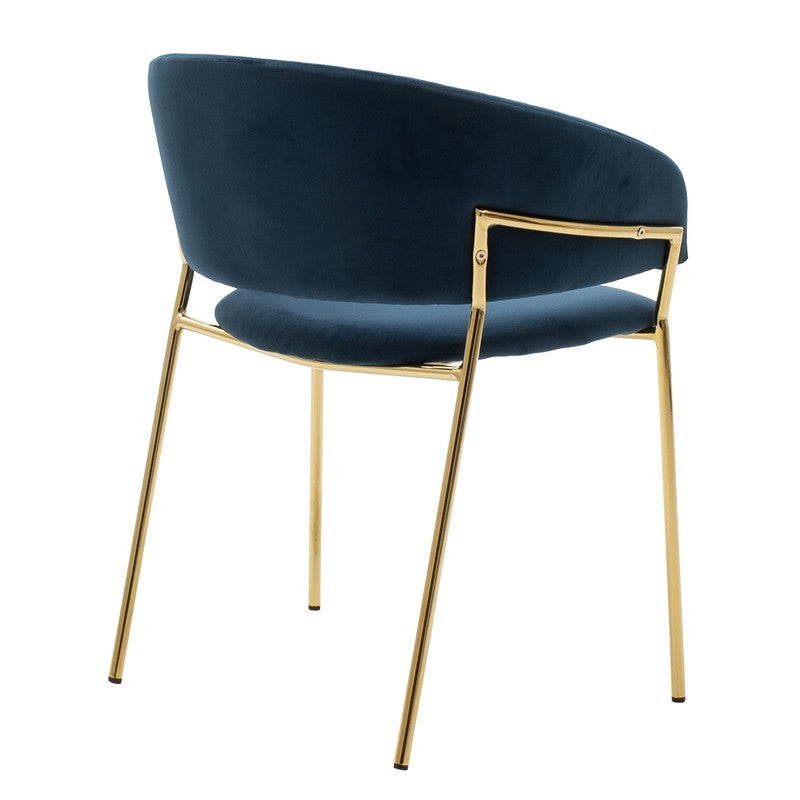Fauteuil métallique Maggie doré brillant avec velours bleu