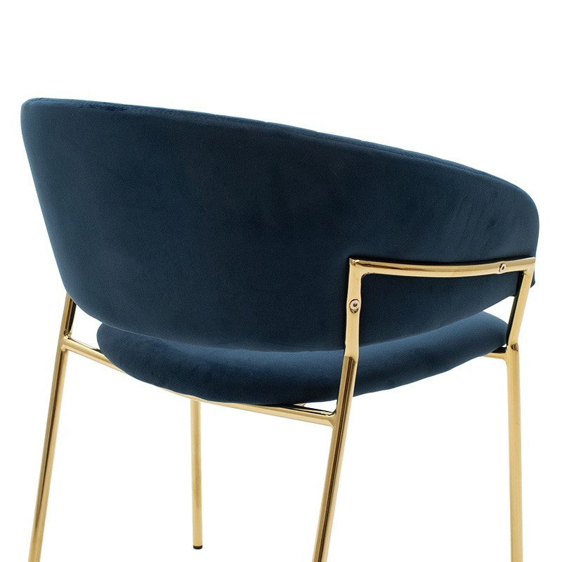 Fauteuil métallique Maggie doré brillant avec velours bleu