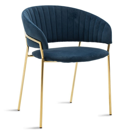 Fauteuil métallique Maggie doré brillant avec velours bleu
