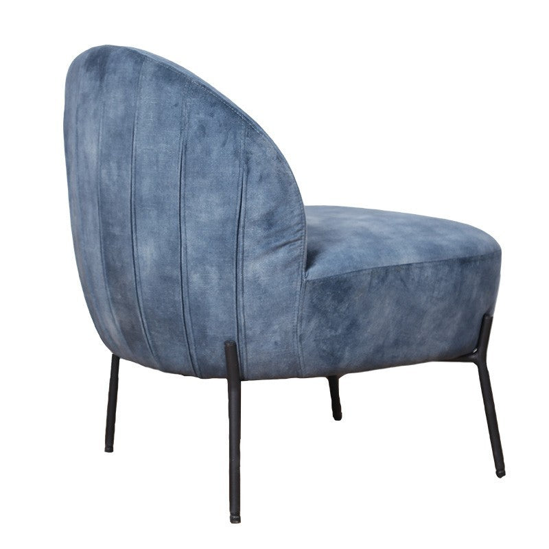 Fauteuil poète en velours bleu antique-noir 54,5x65,5x66cm