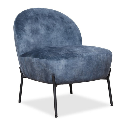 Fauteuil poète en velours bleu antique-noir 54,5x65,5x66cm