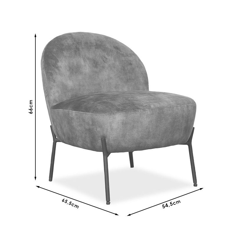 Fauteuil poète en velours bleu antique-noir 54,5x65,5x66cm