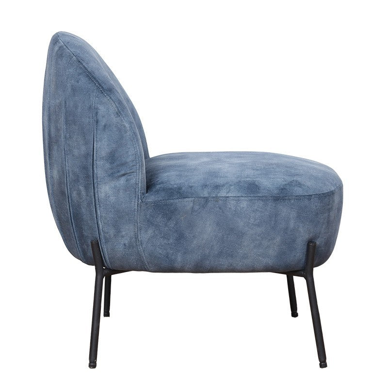 Fauteuil poète en velours bleu antique-noir 54,5x65,5x66cm