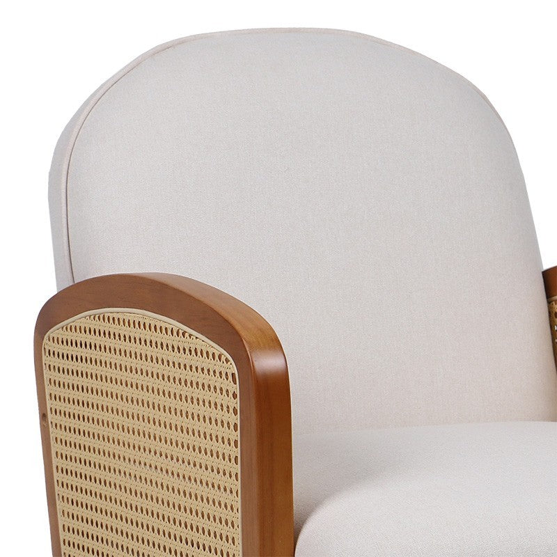 Fauteuil Ricco tissu beige-pe rotin naturel-hévéa noyer