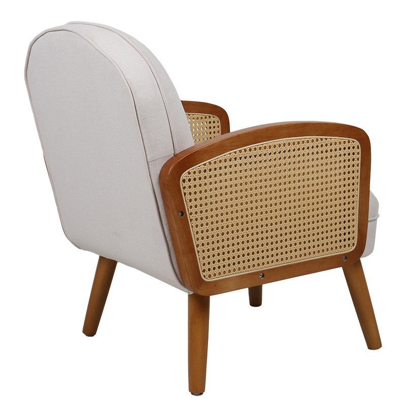 Fauteuil Ricco tissu beige-pe rotin naturel-hévéa noyer