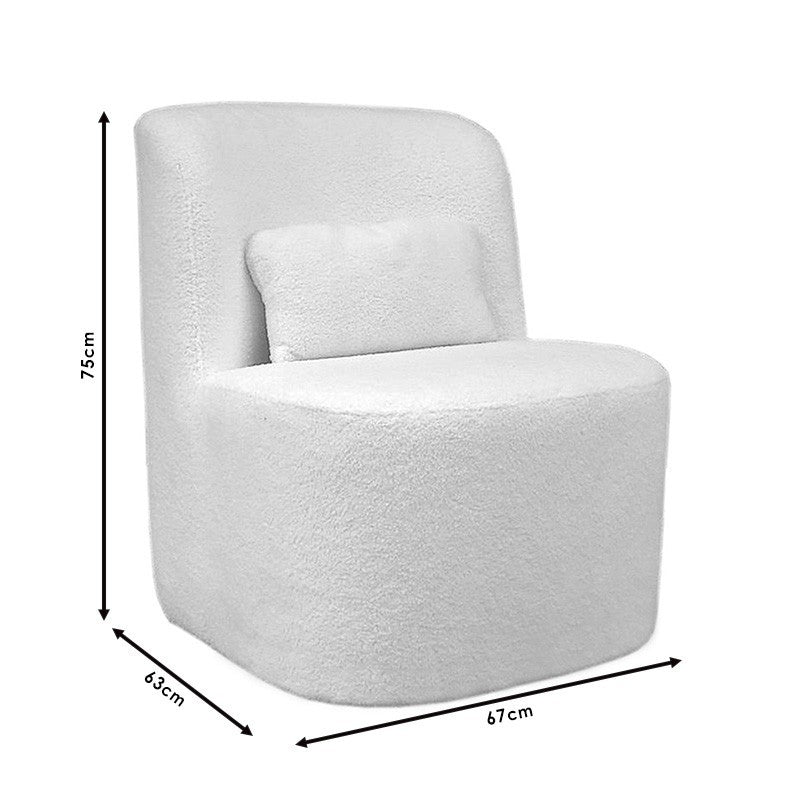 Fauteuil Silas en tissu bouclette couleur blanc 67x63x75cm