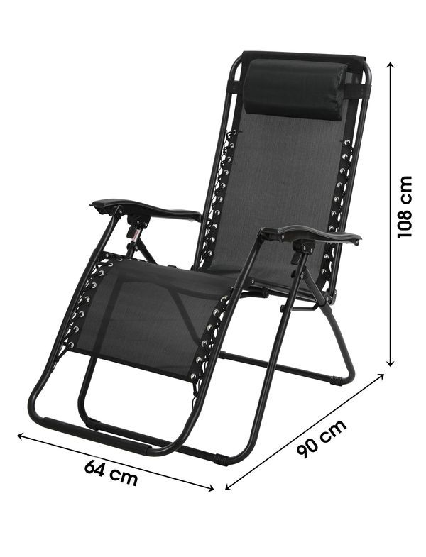 Transat Chaise De Plage Fauteuil Relax L176x64 X H108/46cm Noir