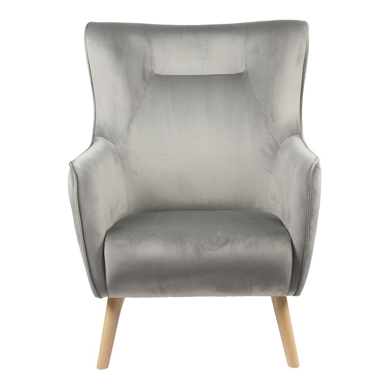 Fauteuil insicive tissu velours gris-pied naturel 72x89x105cm