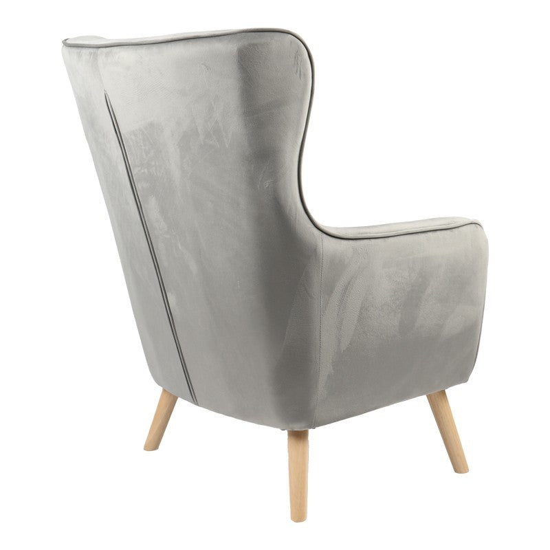Fauteuil insicive tissu velours gris-pied naturel 72x89x105cm