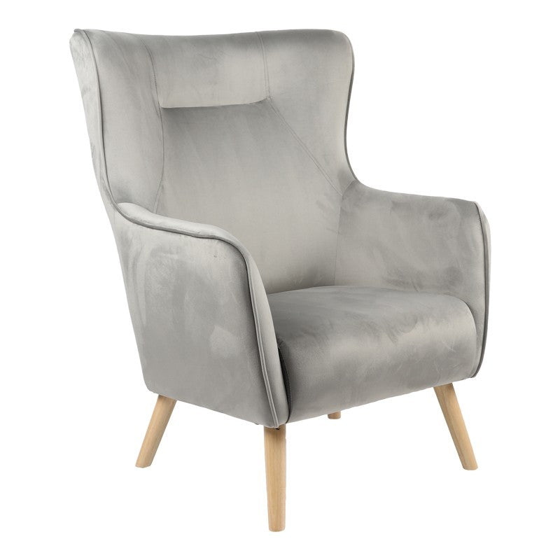 Fauteuil insicive tissu velours gris-pied naturel 72x89x105cm