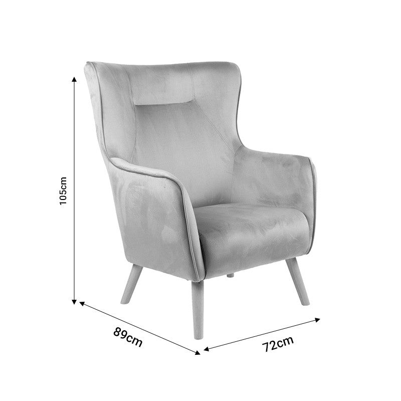 Fauteuil insicive tissu velours gris-pied naturel 72x89x105cm