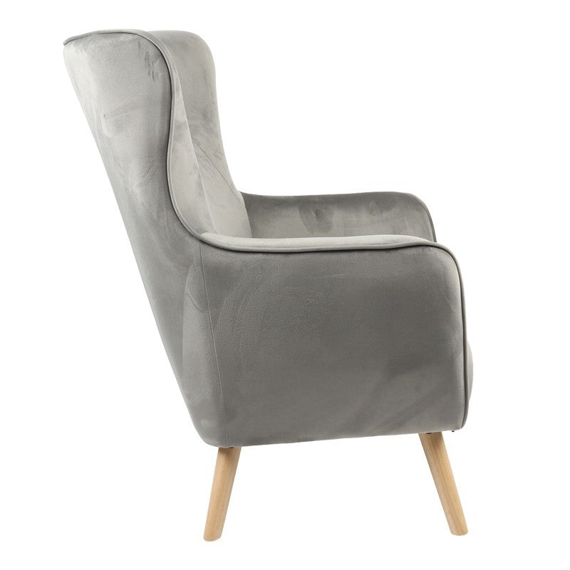 Fauteuil insicive tissu velours gris-pied naturel 72x89x105cm