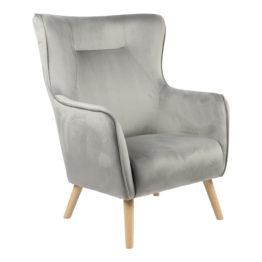 Fauteuil insicive tissu velours gris-pied naturel 72x89x105cm