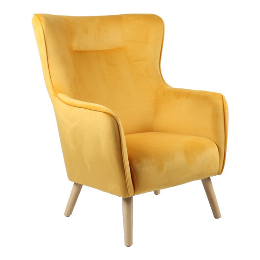 Fauteuil insicive tissu velours moutarde-pied naturel 72x89x105cm