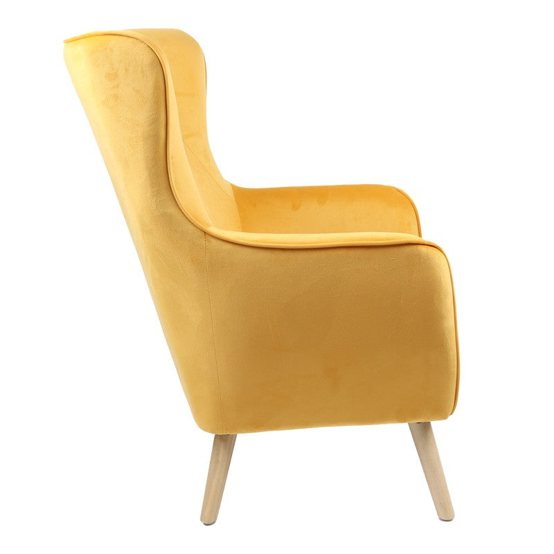 Fauteuil insicive tissu velours moutarde-pied naturel 72x89x105cm