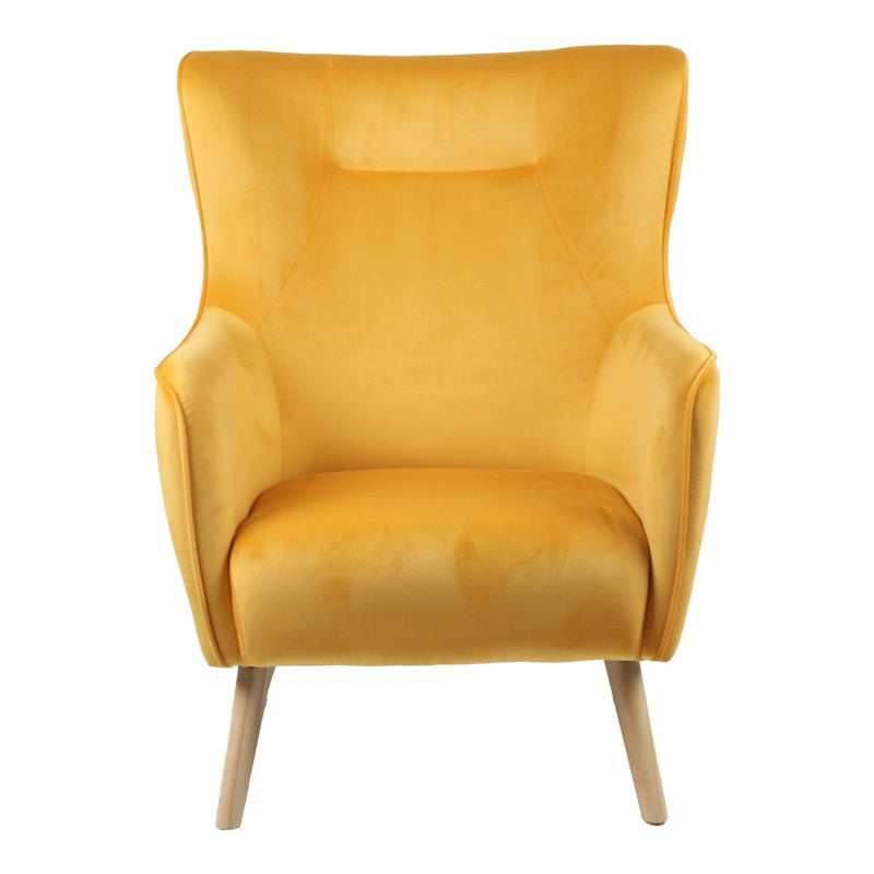 Fauteuil insicive tissu velours moutarde-pied naturel 72x89x105cm