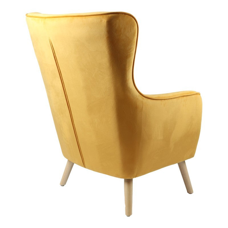 Fauteuil insicive tissu velours moutarde-pied naturel 72x89x105cm